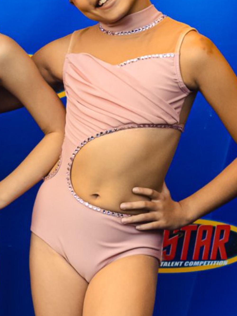 Beautiful pink rhinestones dance costume with head piece . Opra dance wear